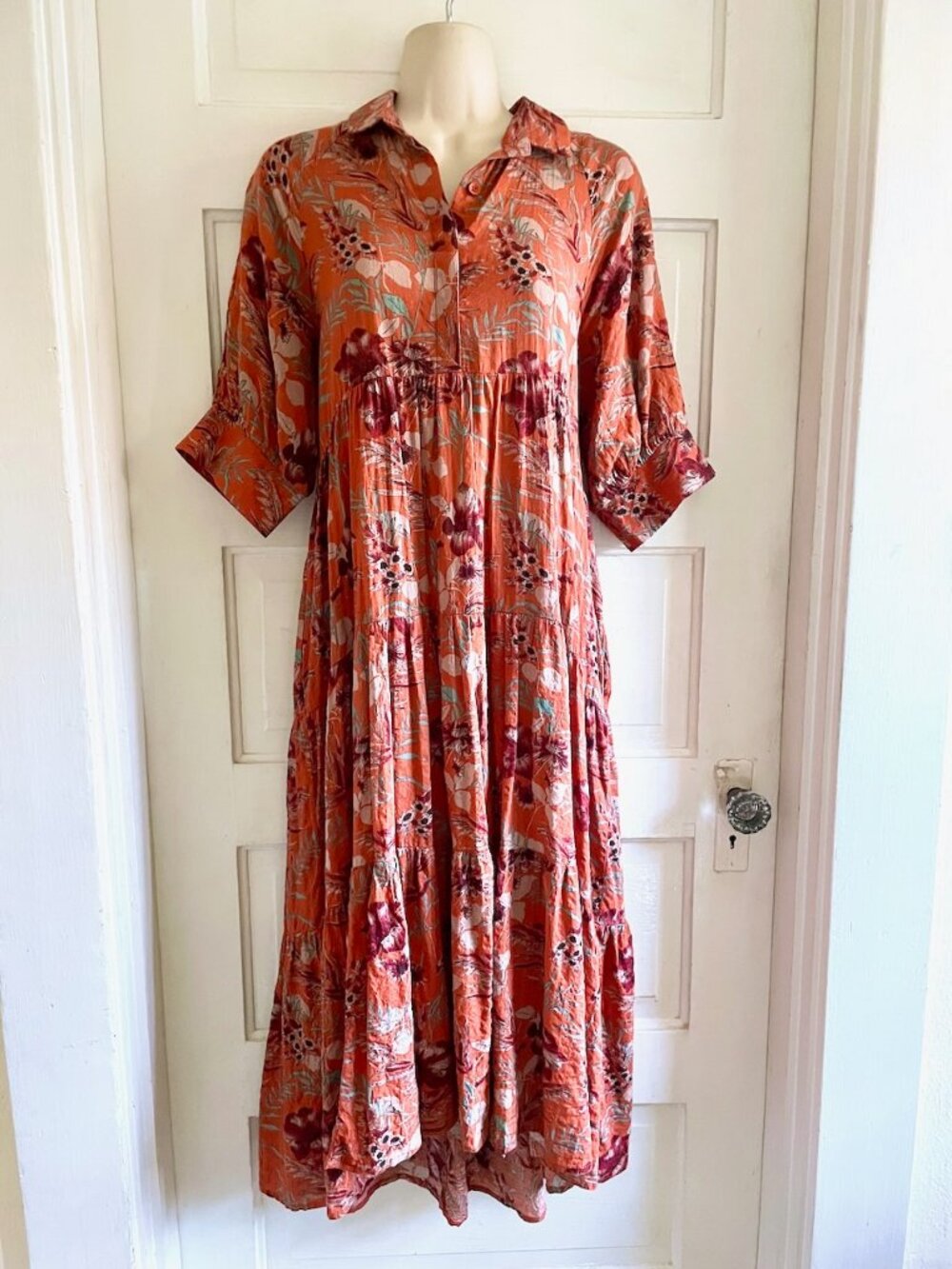 Natural Life Rebecca Rust Floral Tiered Cottagecore Dress M